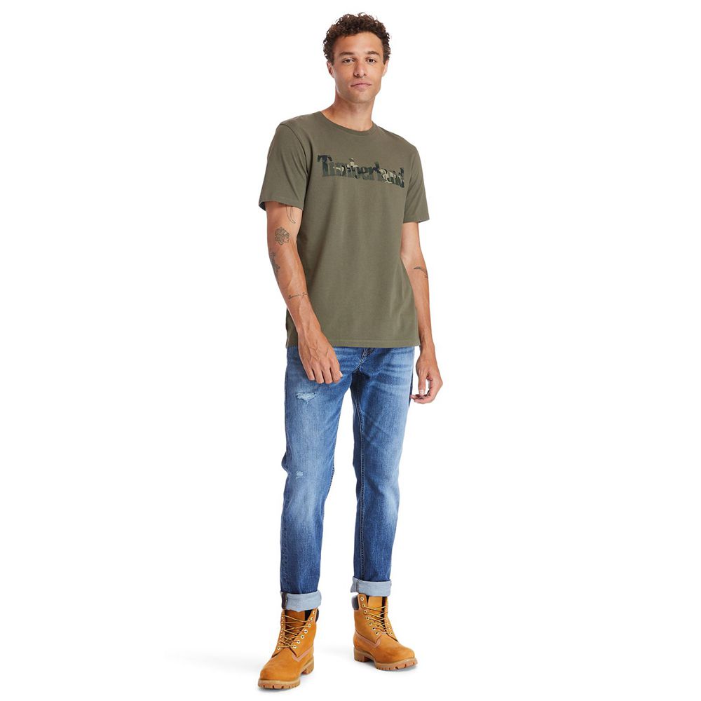 Camisetas Timberland Hombre Kennebec River Camo-Logo Verde Oliva - Chile ZUX-196507